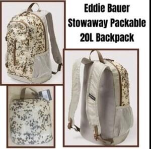 Eddie Bauer Stowaway 30L Backpack Cream Colorful Floral Packable Hiking Bag